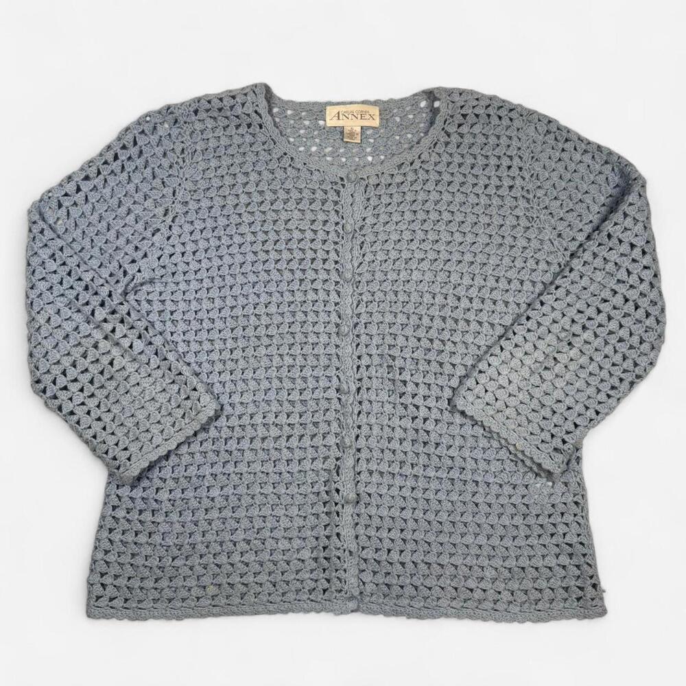 Annex Crochet Cardigan Women’s XL Blue Open Knit Vintage 1990s